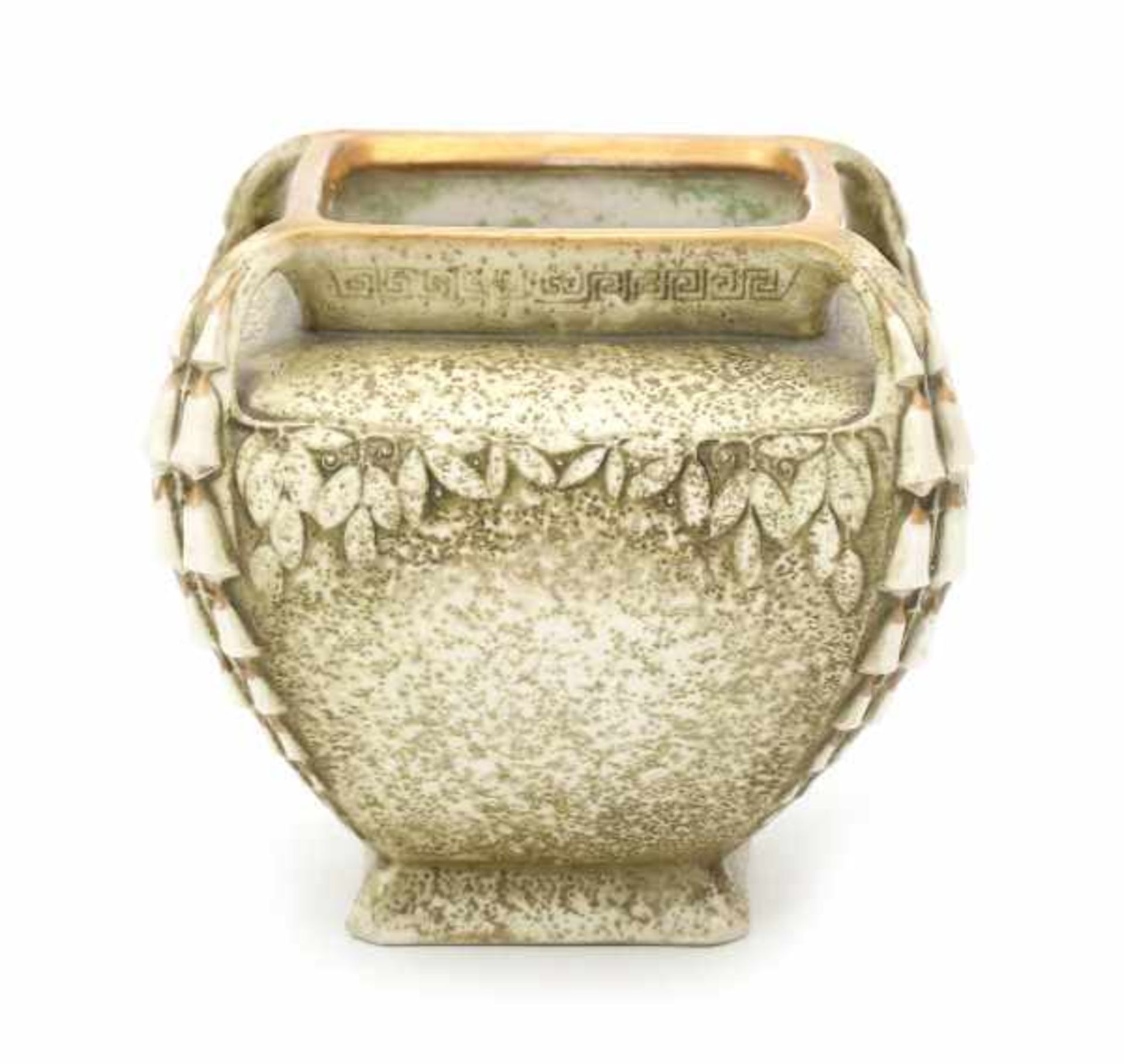 Porzellanfabrik Ernst Wahliss, ViennaA moulded ceramic vase with square section base and top rim