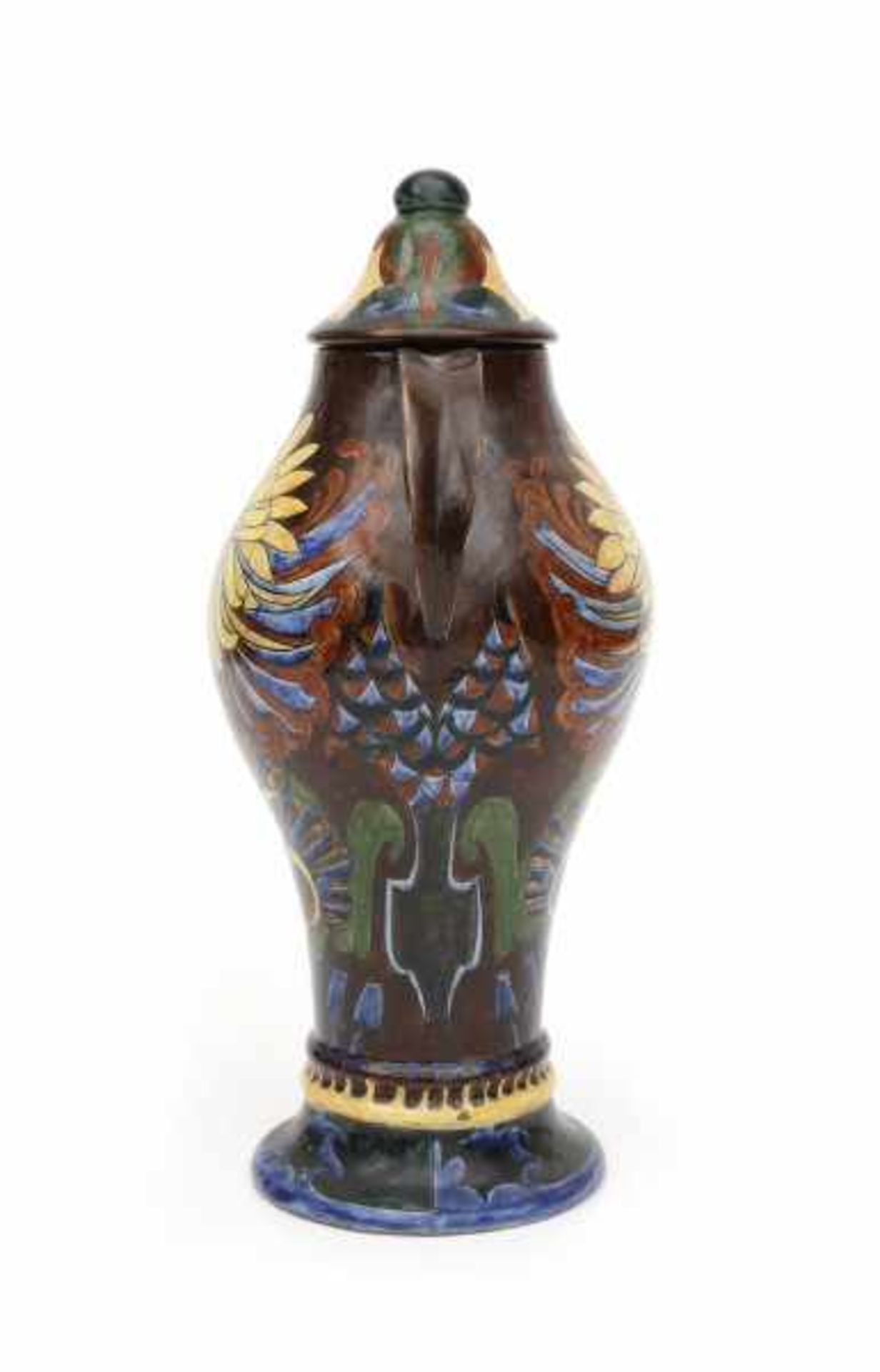 Distel AmsterdamA ceramic lidded vase with two handles, decorated with stylized yellow flowers on - Bild 3 aus 4