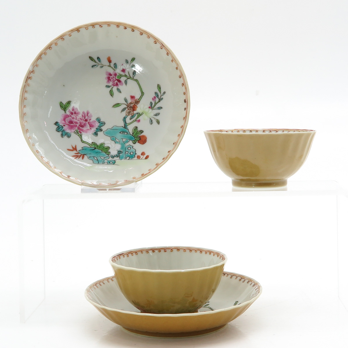 Two Chinese Cups and Saucers