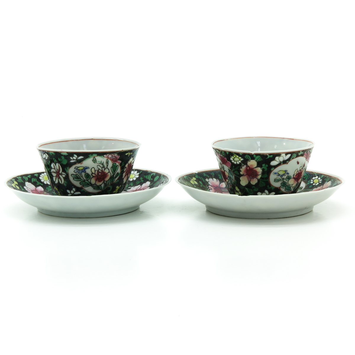 Two Chinese Famille Noir Cups and Saucers - Image 4 of 6