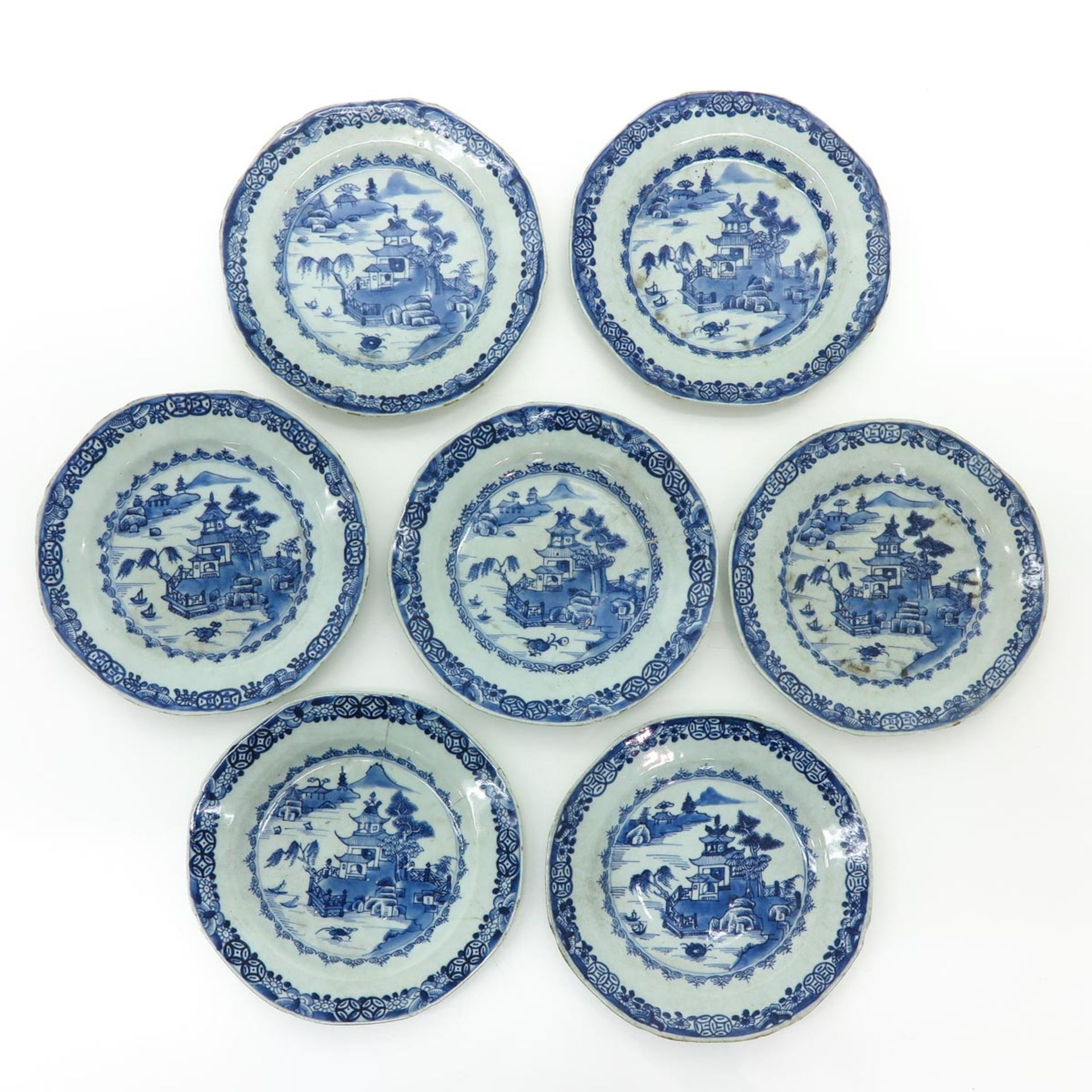 A Series of Seven Chinese Blue and White Plates