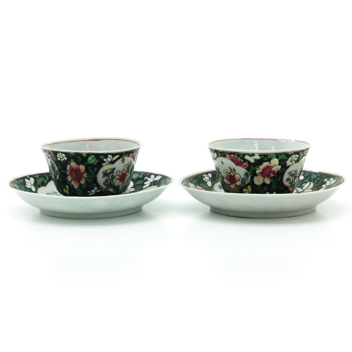 Two Chinese Famille Noir Cups and Saucers - Image 2 of 6