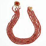 A Five Strand Red Coral Necklace