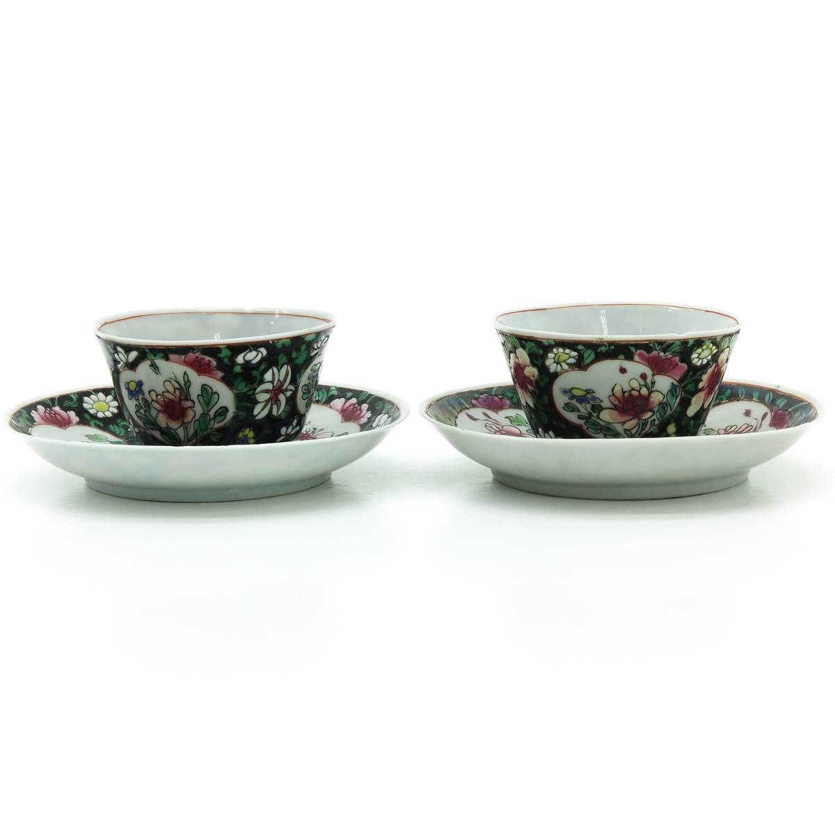 Two Chinese Famille Noir Cups and Saucers - Image 3 of 6