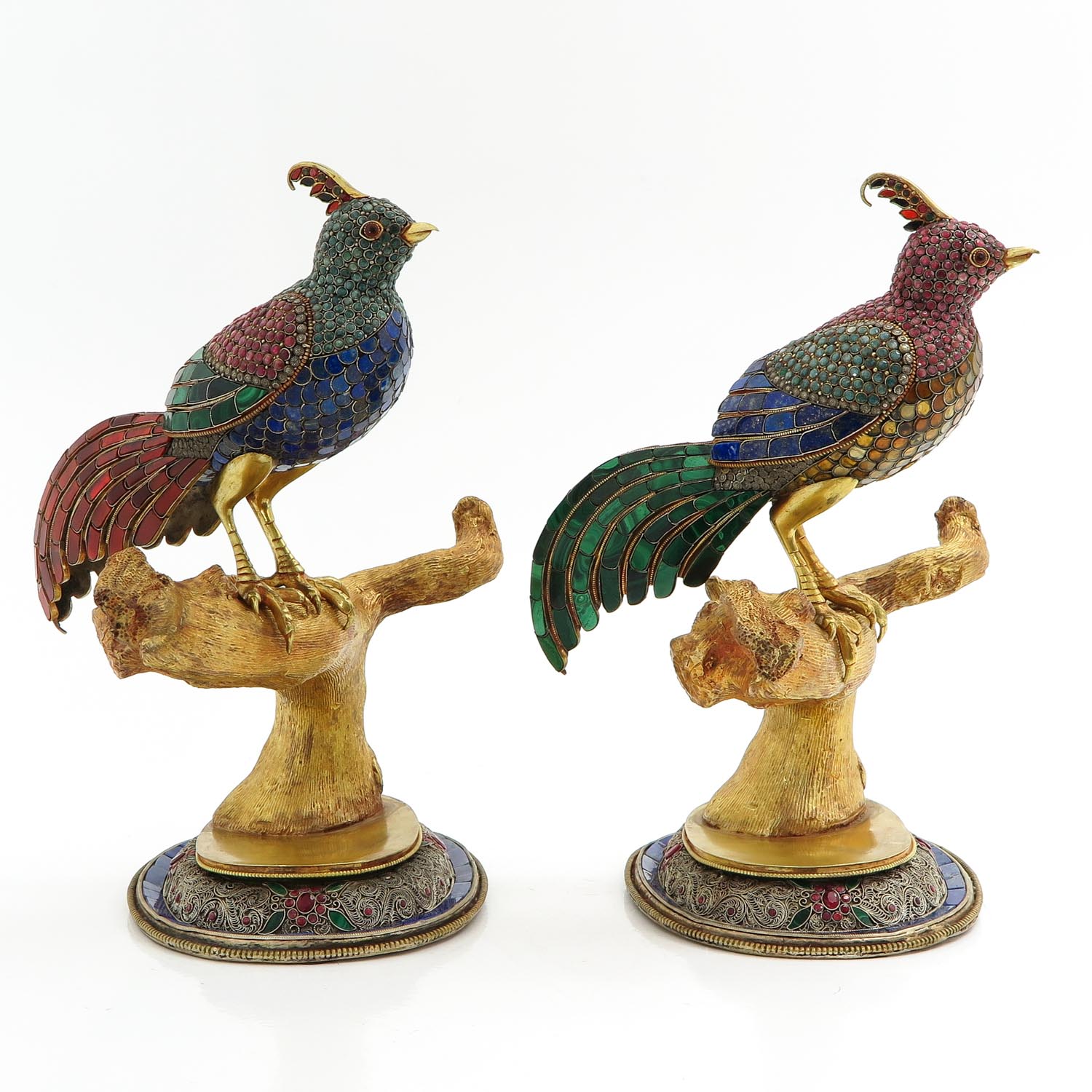 A Pair of Silver and Gemstone Bird Sculptures - Image 4 of 10