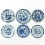 A Collection of 6 Blue and White Plates