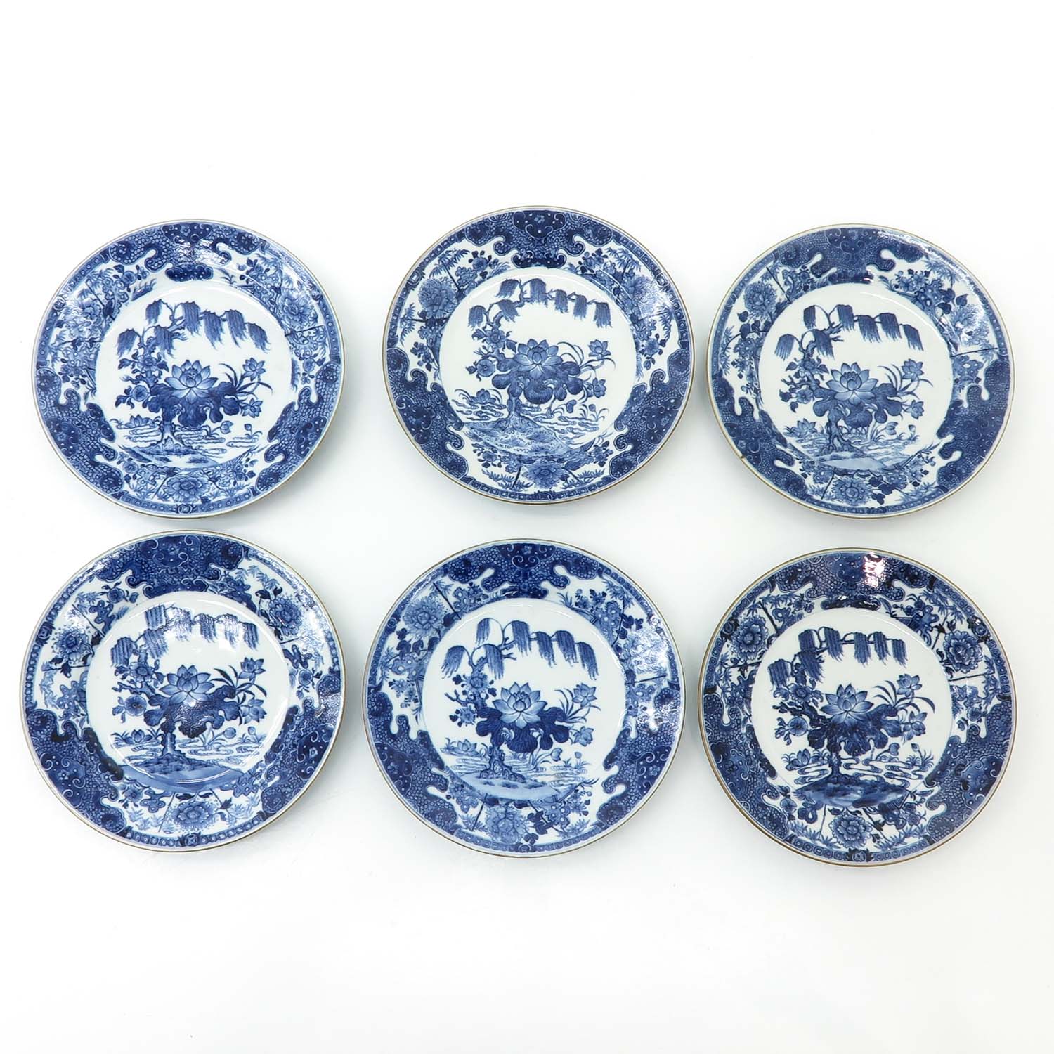 A Series of Six Blue and White Plates