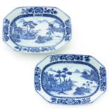 Two Blue and White Serving Platters