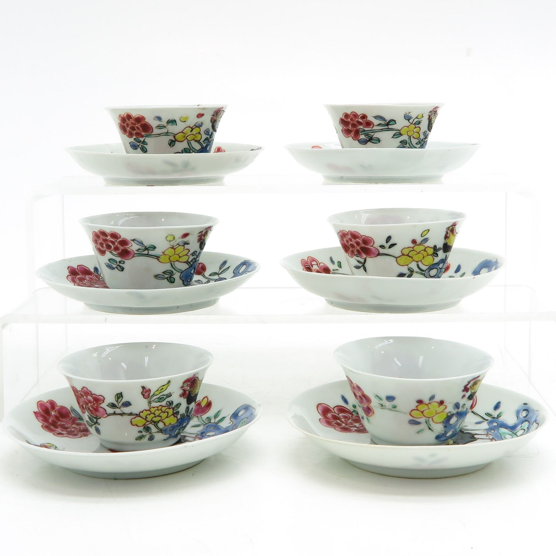 Six Famille Rose Cups and Saucers - Bild 4 aus 10