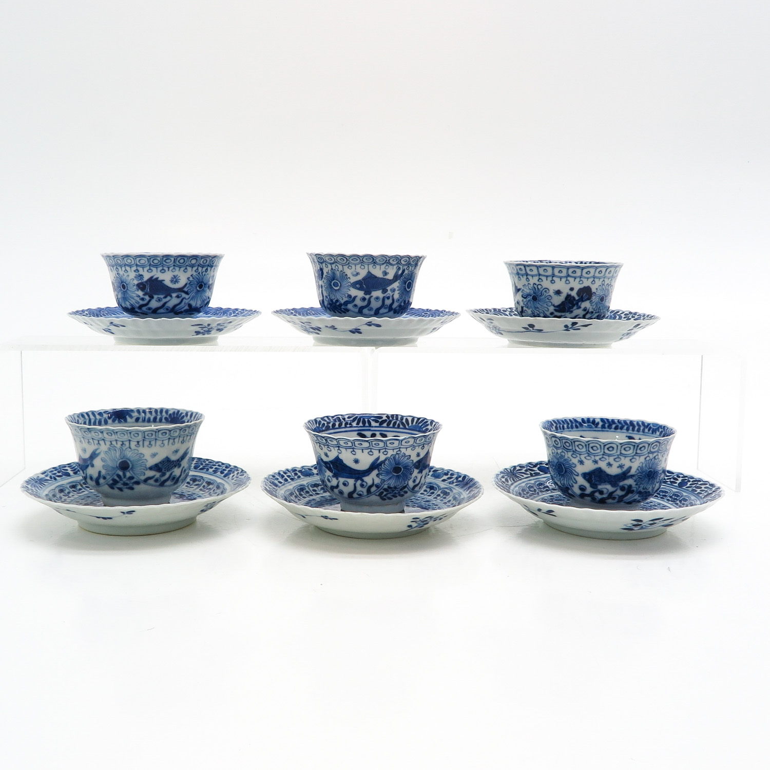 Six Blue and White Cups and Saucers - Image 3 of 10