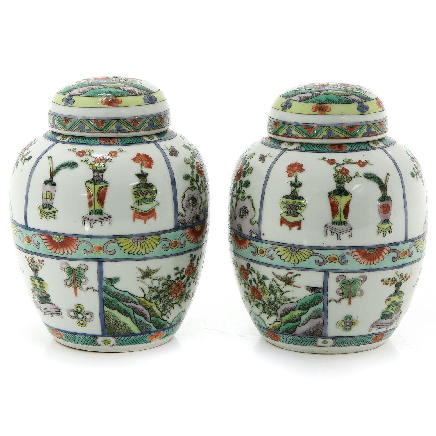 Two Famille Verte Ginger Jars