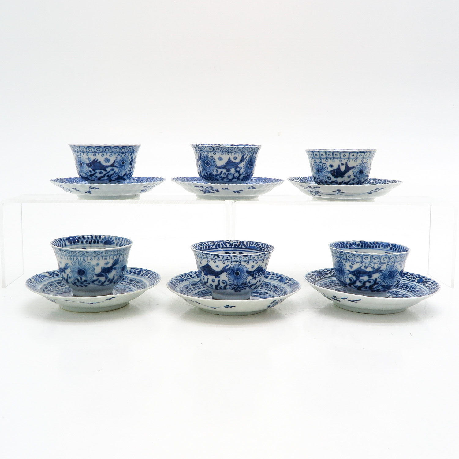 Six Blue and White Cups and Saucers - Image 4 of 10