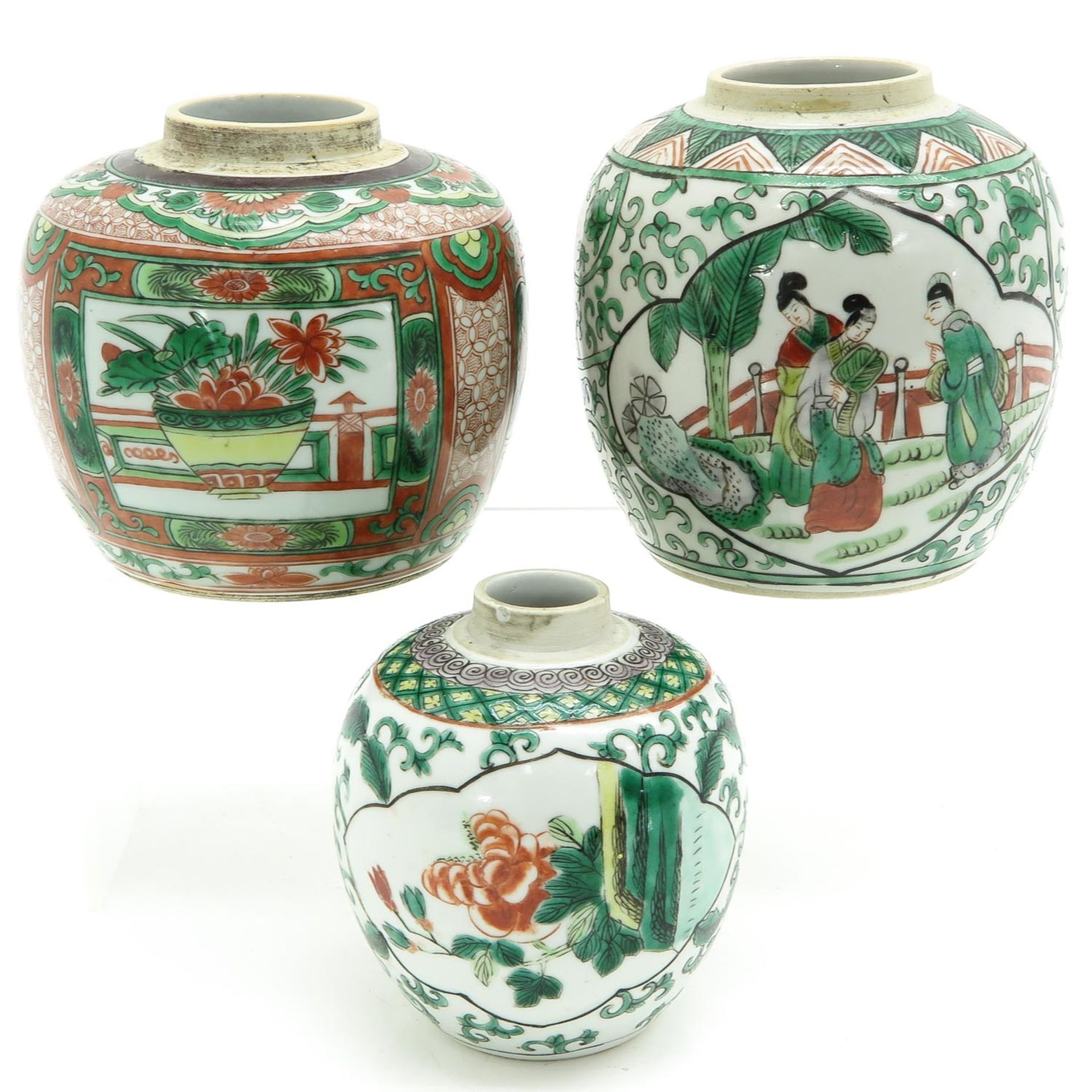 Three Famille Verte Decor Ginger Jars