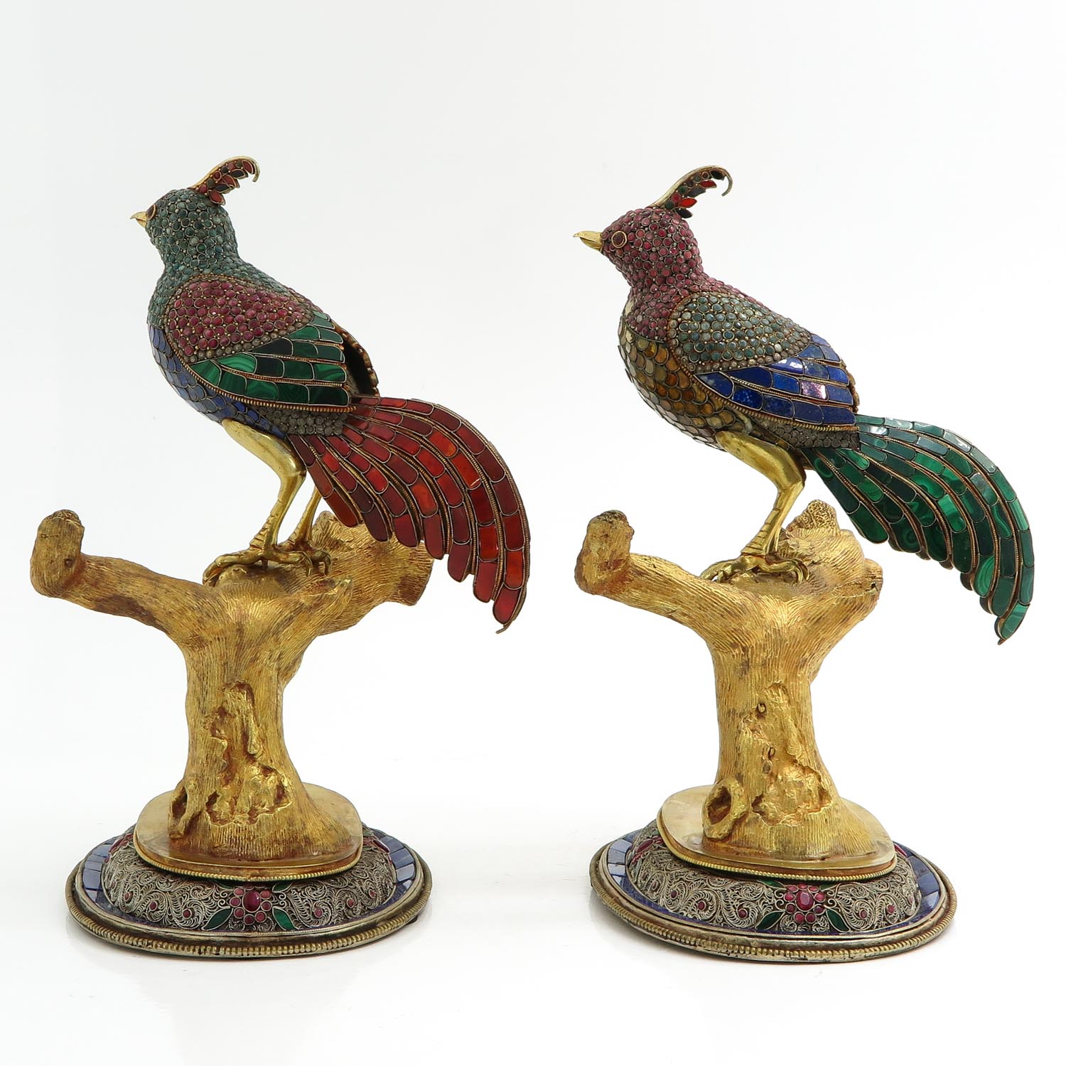 A Pair of Silver and Gemstone Bird Sculptures - Image 2 of 10