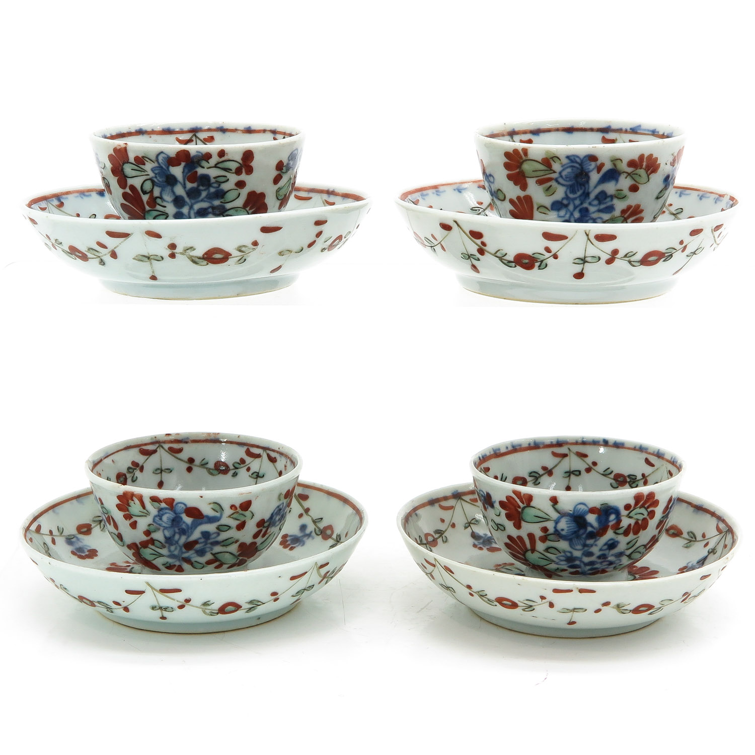 Four Polychrome Decor Cups and Saucers