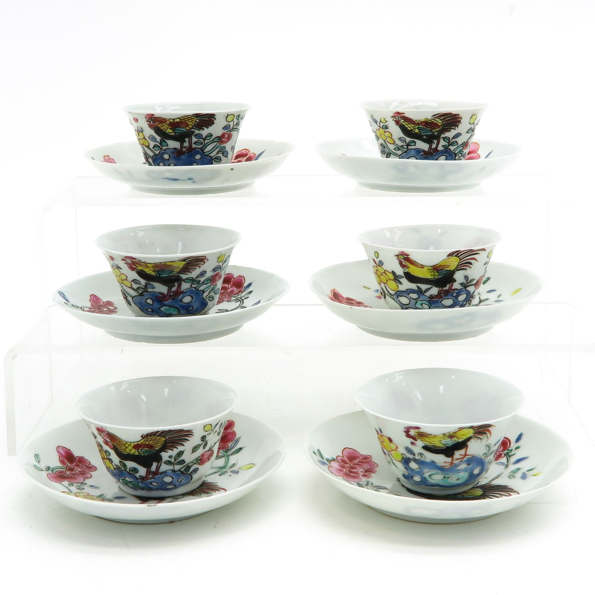 Six Famille Rose Cups and Saucers