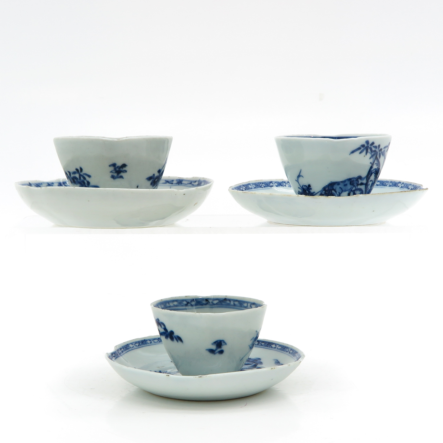 Three Blue and White Cups and Saucers - Image 4 of 8