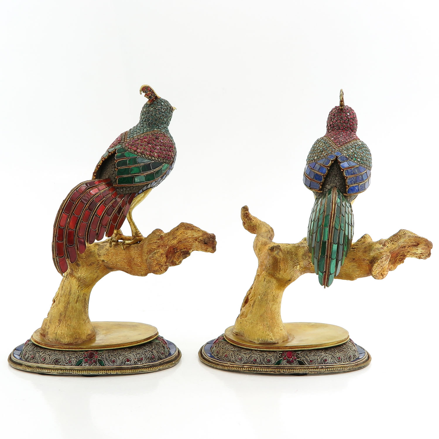 A Pair of Silver and Gemstone Bird Sculptures - Image 3 of 10