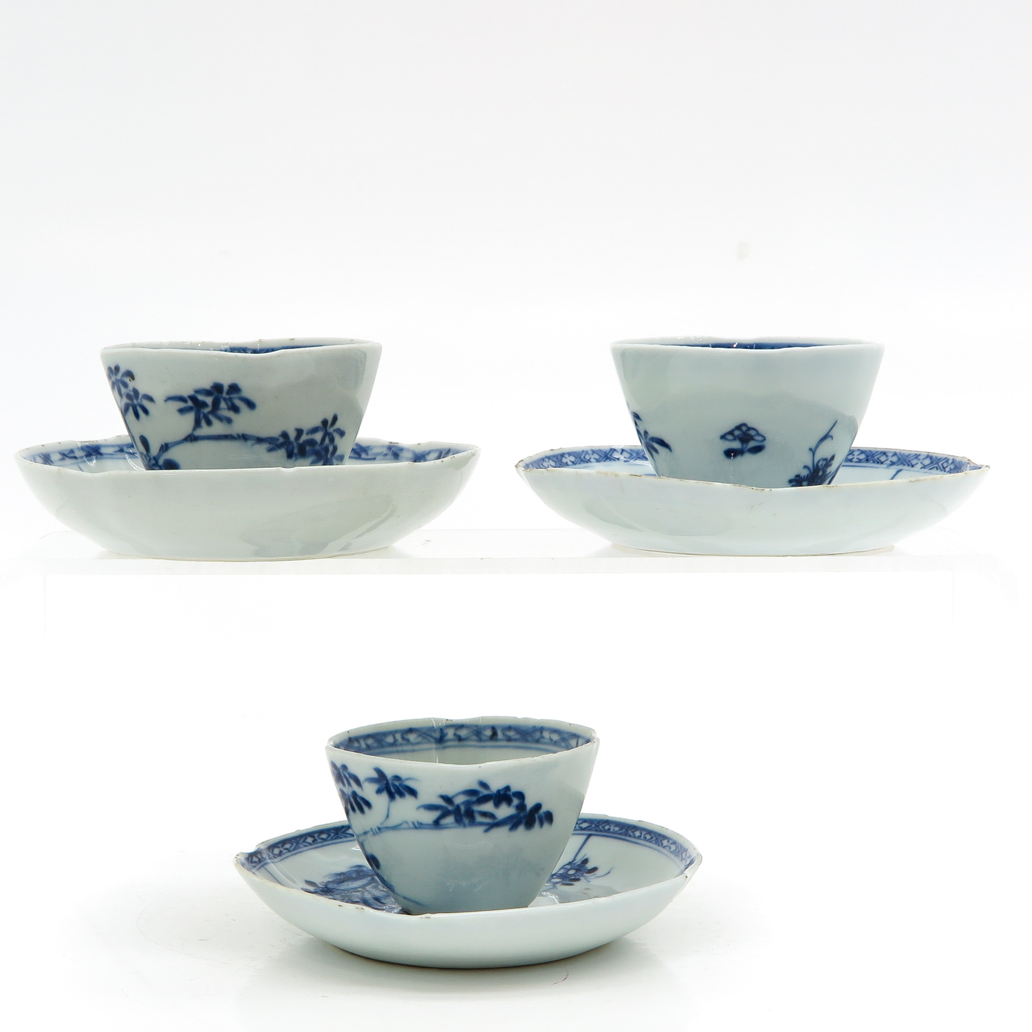 Three Blue and White Cups and Saucers - Image 3 of 8