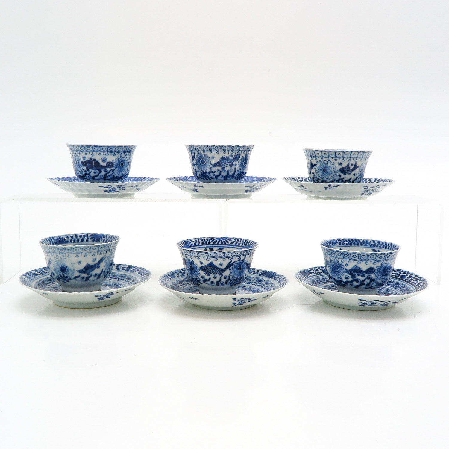 Six Blue and White Cups and Saucers - Image 2 of 10