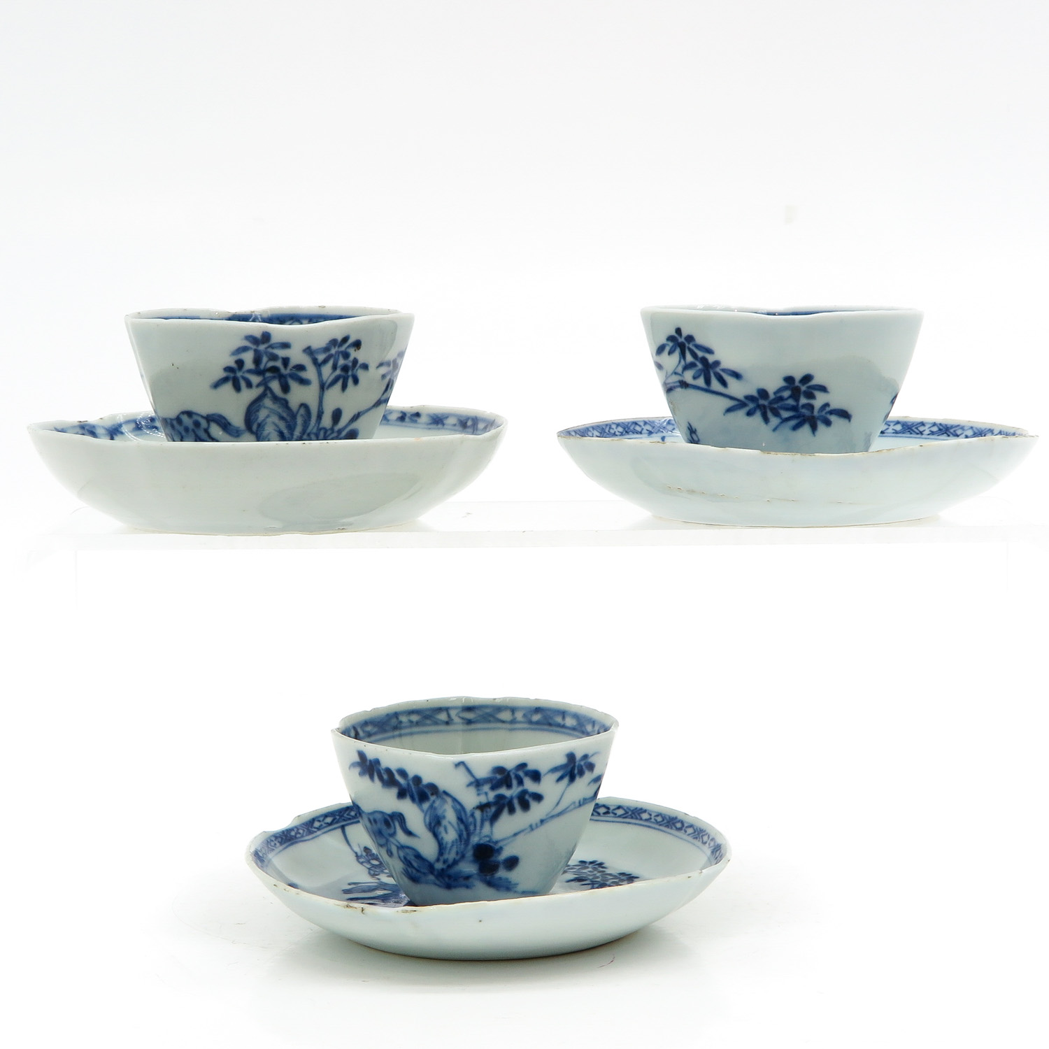 Three Blue and White Cups and Saucers - Image 2 of 8