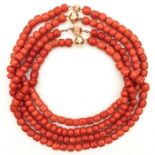Four 19th Century Red Coral Necklaces