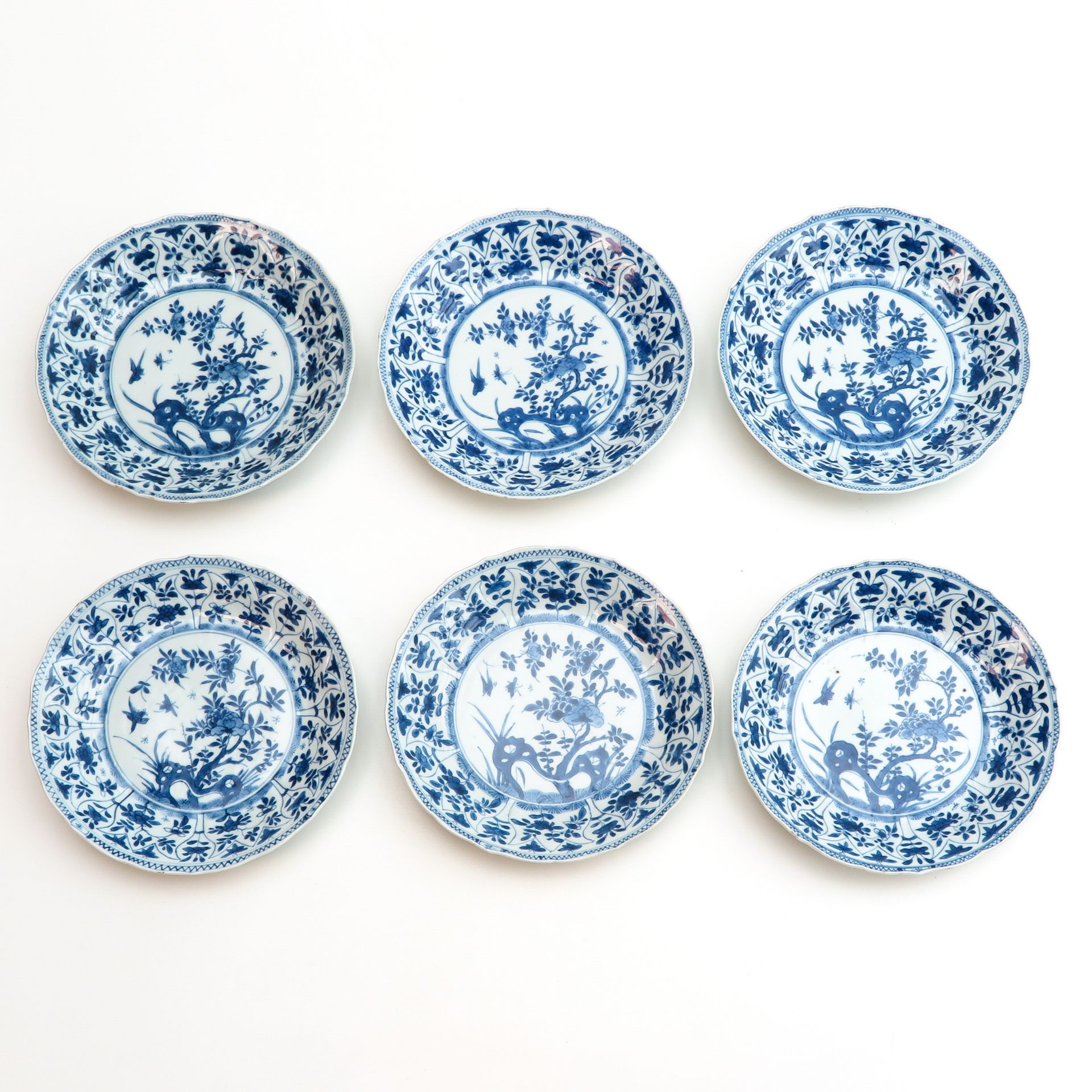 A Series of Six Blue and White Plates