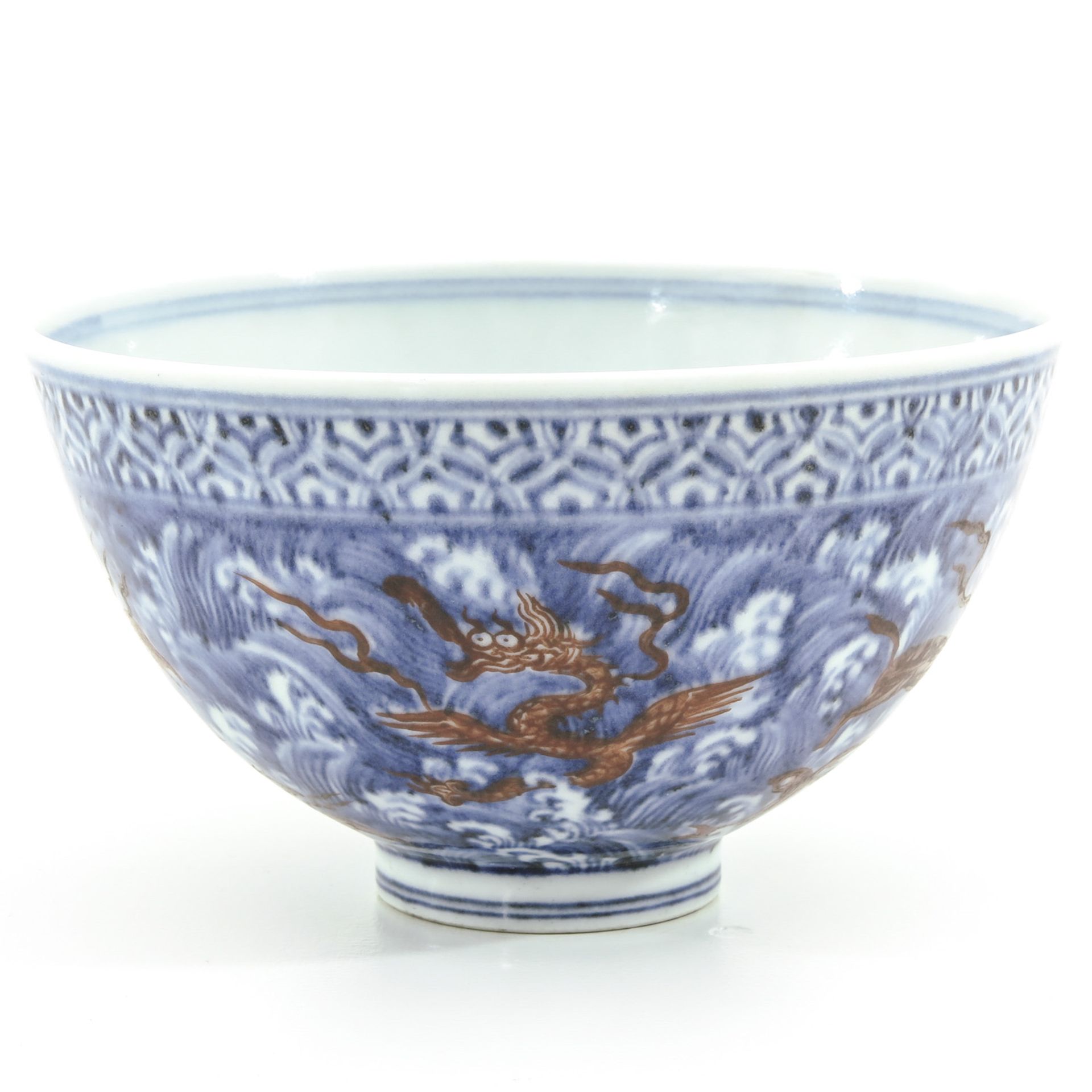 A Blue and Iron Red Decor Bowl