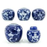 Five Blue and White Ginger Jars