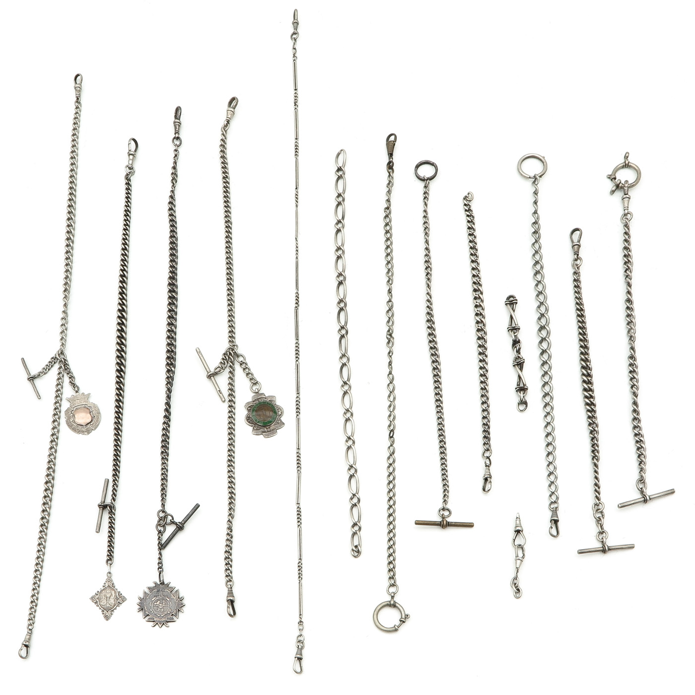 A Collection of Twelve Silver Watch Chains