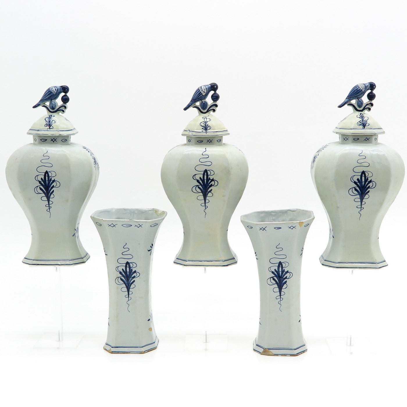 A Five Piece Delft Garniture Set - Image 3 of 10