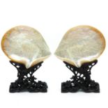 A Pair of Carved Mother of Pearl Shells
