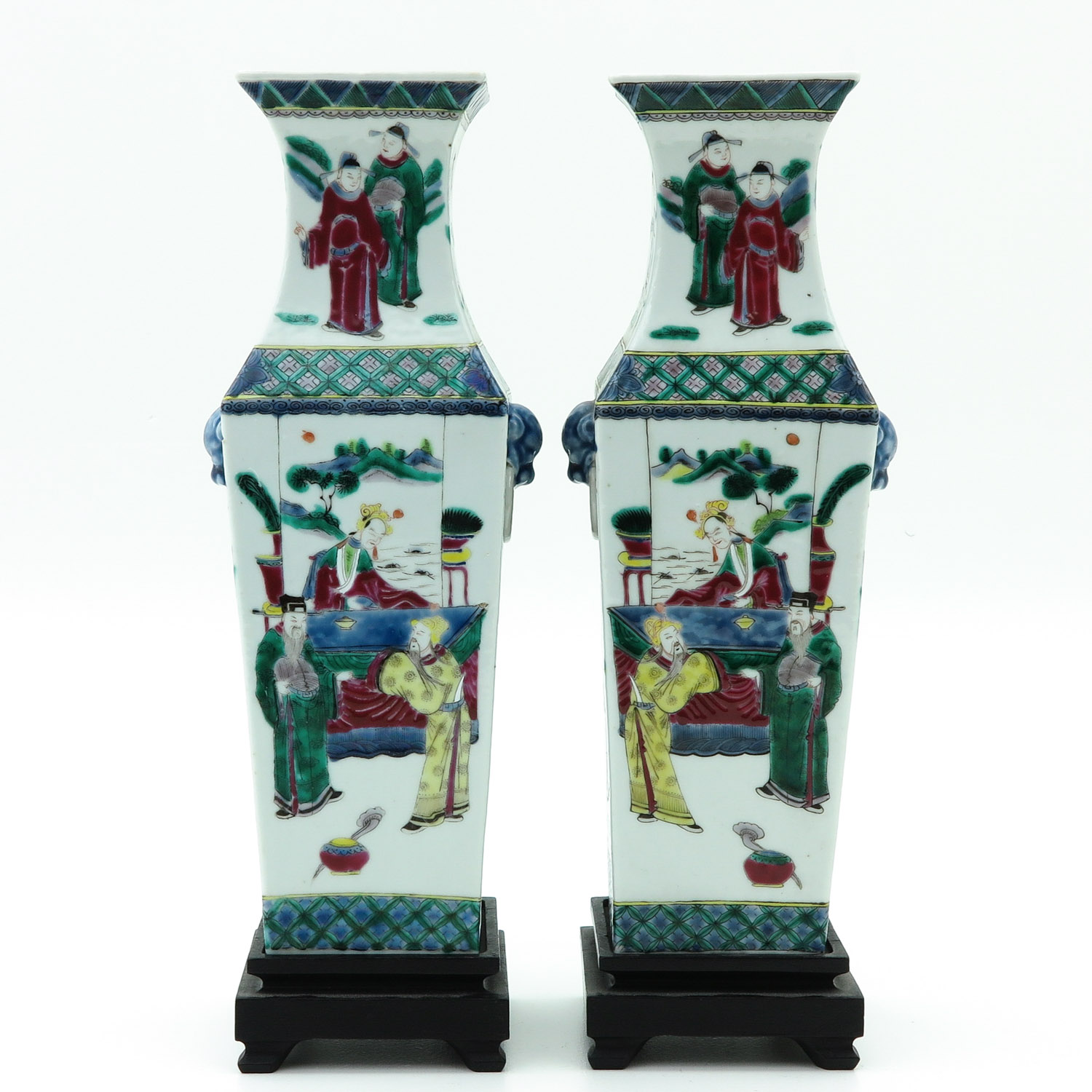 A Pair of Square Vases on Wood Base - Image 3 of 9