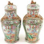 A Pair of Cantonese Vases with Cover