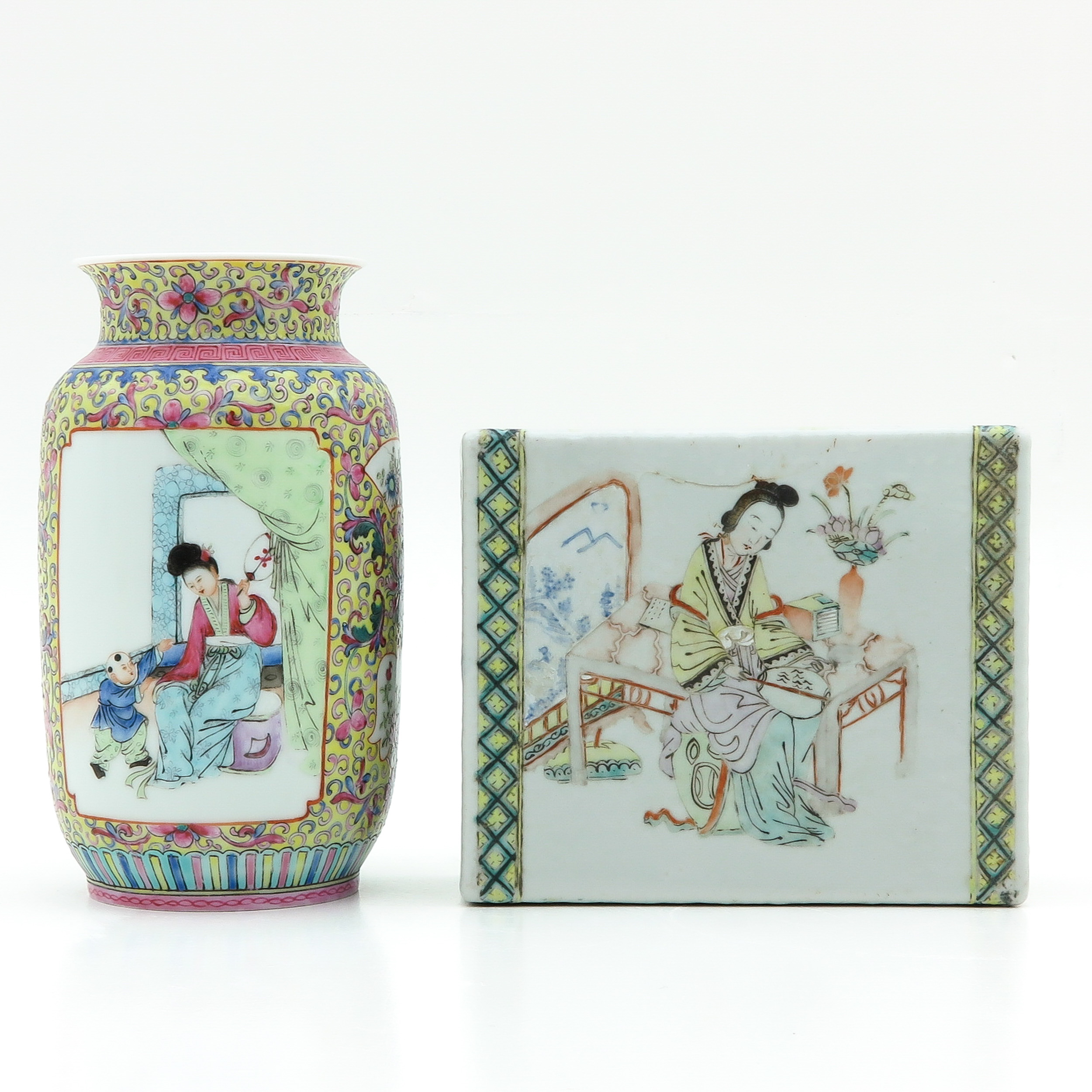 A Famille Rose Vase and Pillow - Image 3 of 9