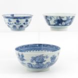 A Collection of 3 Blue and White Bowls