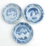 A Series of Three Blue and White Plates