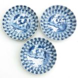 A Series of Three Blue and White Plates