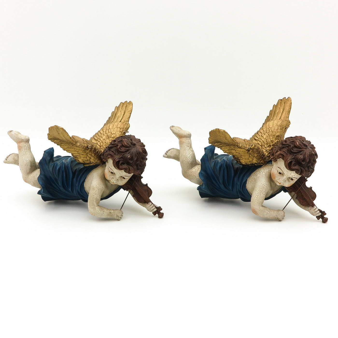 A Pair of Carved Wood Angels