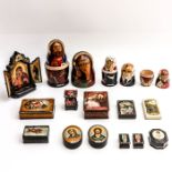 A Collection of 15 Russian Lacquer Boxes