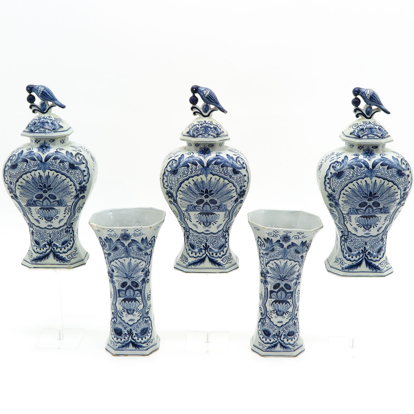 A Five Piece Delft Garniture Set