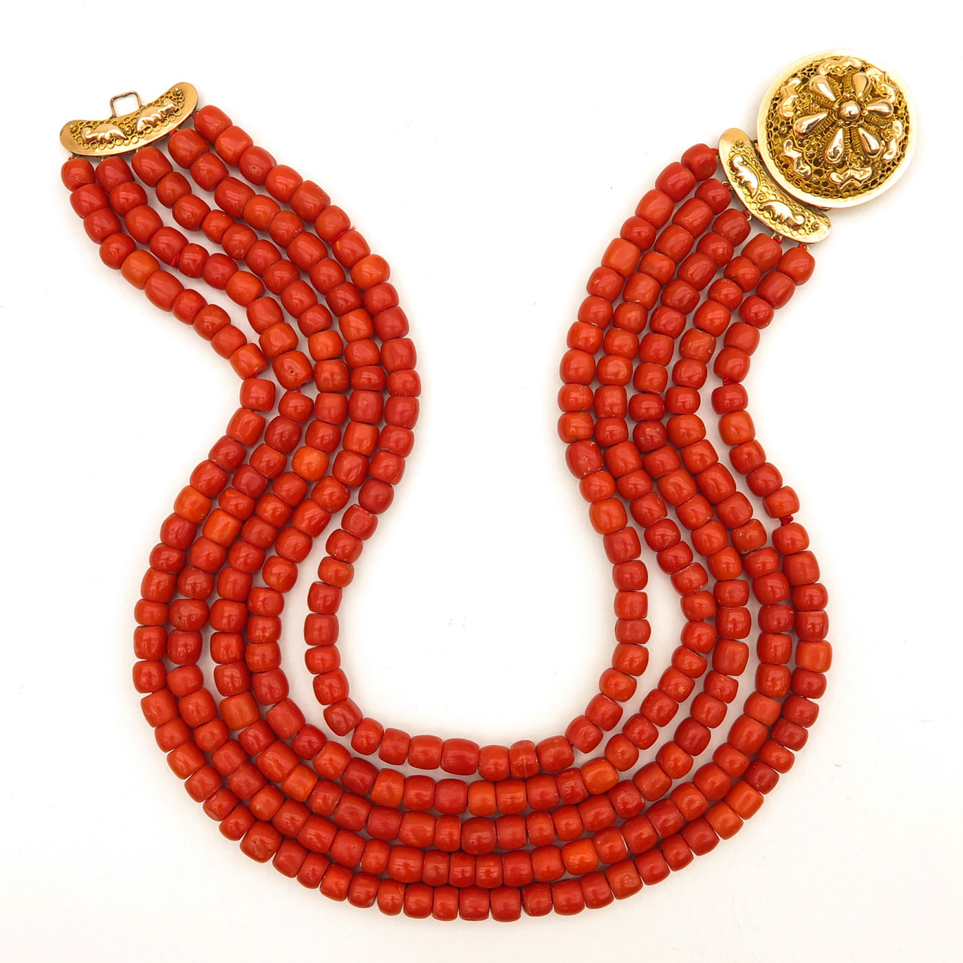 A 19th Century Five Strand Red Coral Necklace
