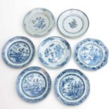 A Series of 7 Blue and White Plates