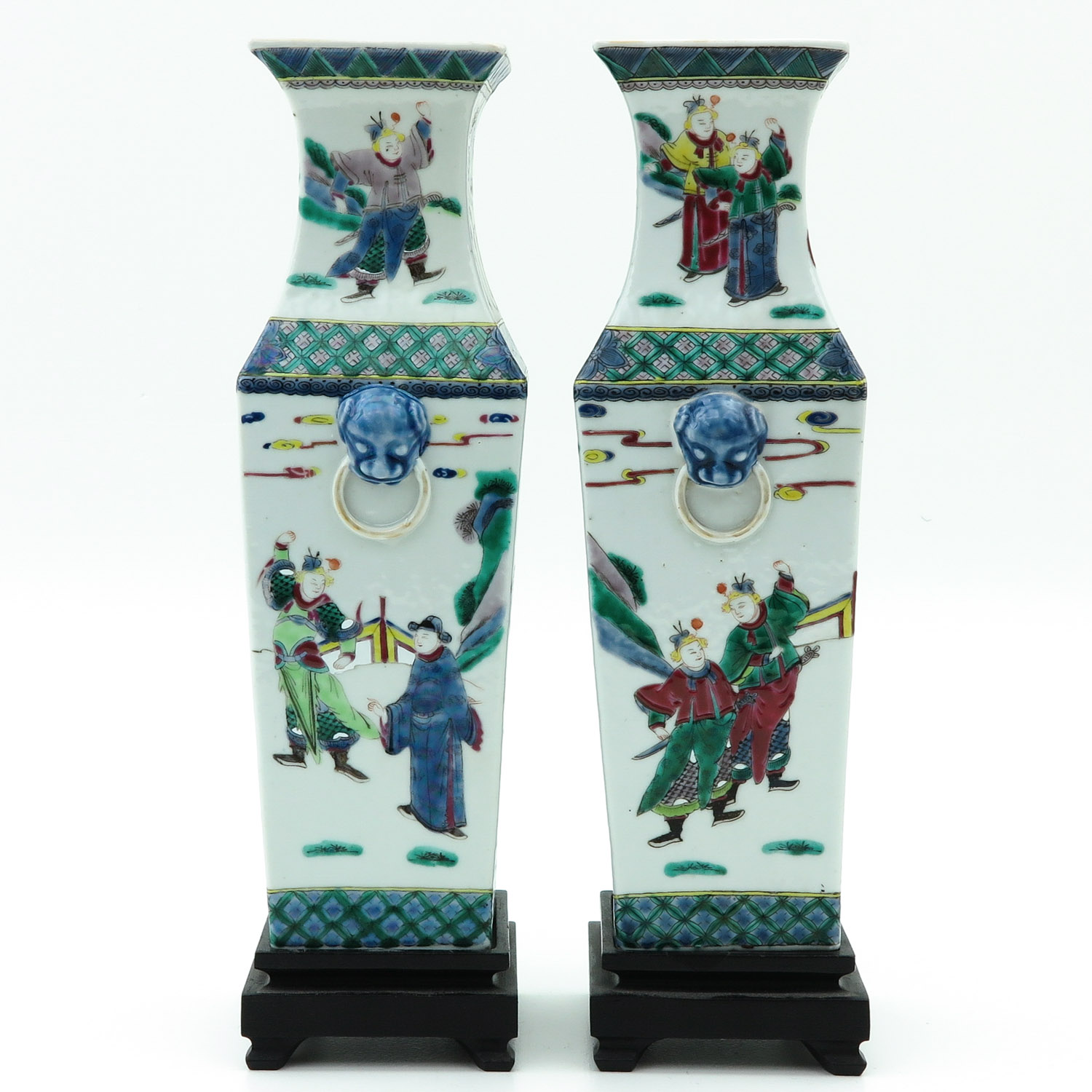 A Pair of Square Vases on Wood Base - Image 4 of 9