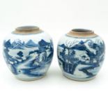 A Pair of Blue and White Ginger Jars