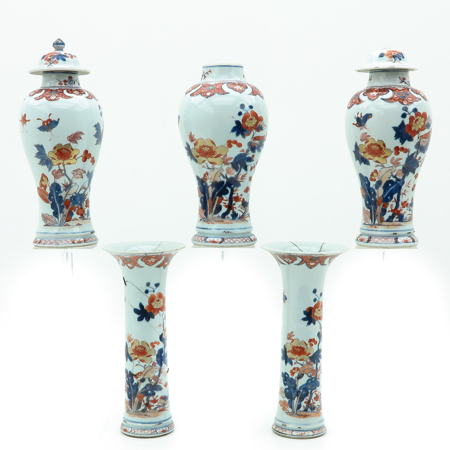 A 5 Piece Imari Garniture Set - Image 4 of 10