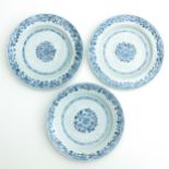 A Series of Three Blue and White Plates