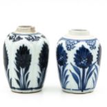 Two Small Blue and White Jars