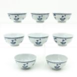 A Series of Eight Blue and White Bowls