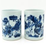 A Pair of Blue and White Brush Pots